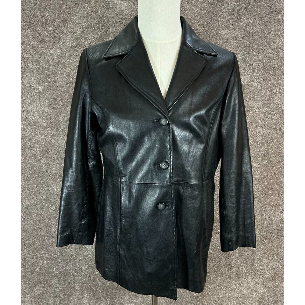JLC New York‎ Jacket Womens Large Black Leather Button Up Coat